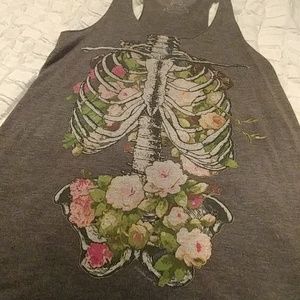 Floral skeleton , gray tank,M